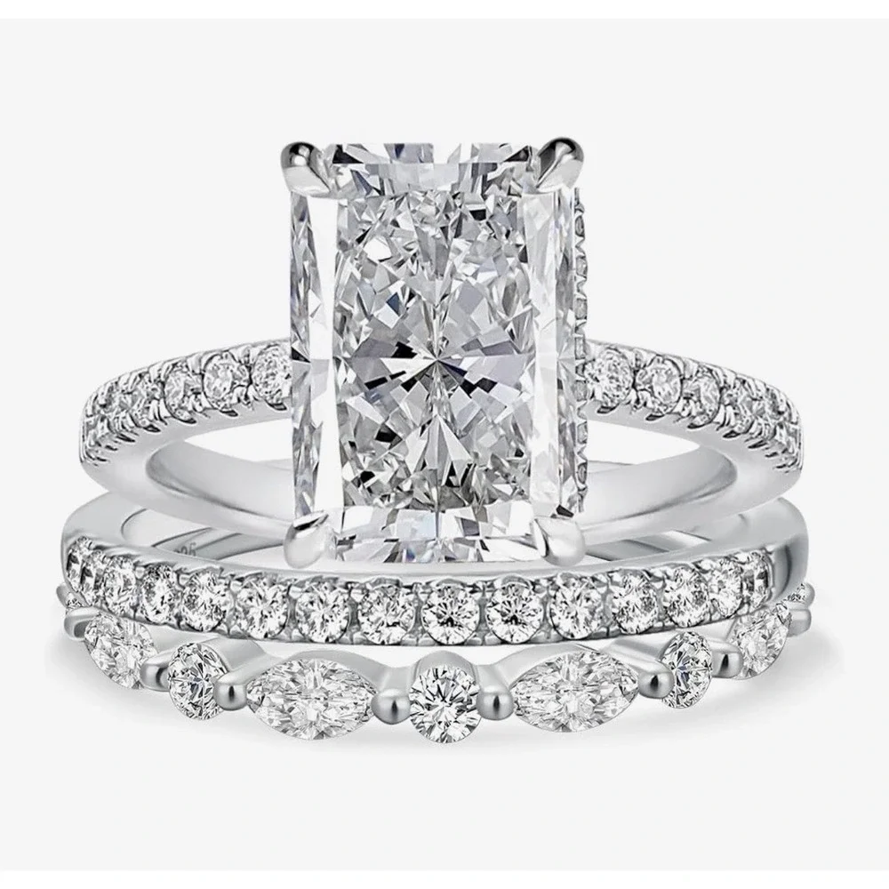 3.5CT Radiant Cut Bridal Wedding Ring Set, 3 Pieces‎ 925 Sterling Silver Maxine